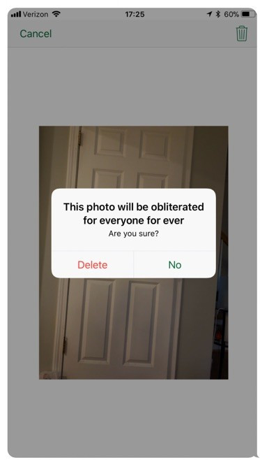 WiSaw delete confirmation box