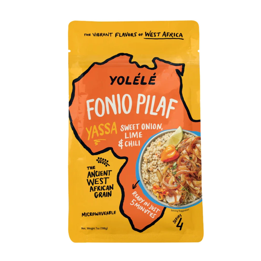 Yo'ele Fonio Pilaf Yassa Sweet Onion Lime Chili. Ancient West African Grain, ready in just minutes.