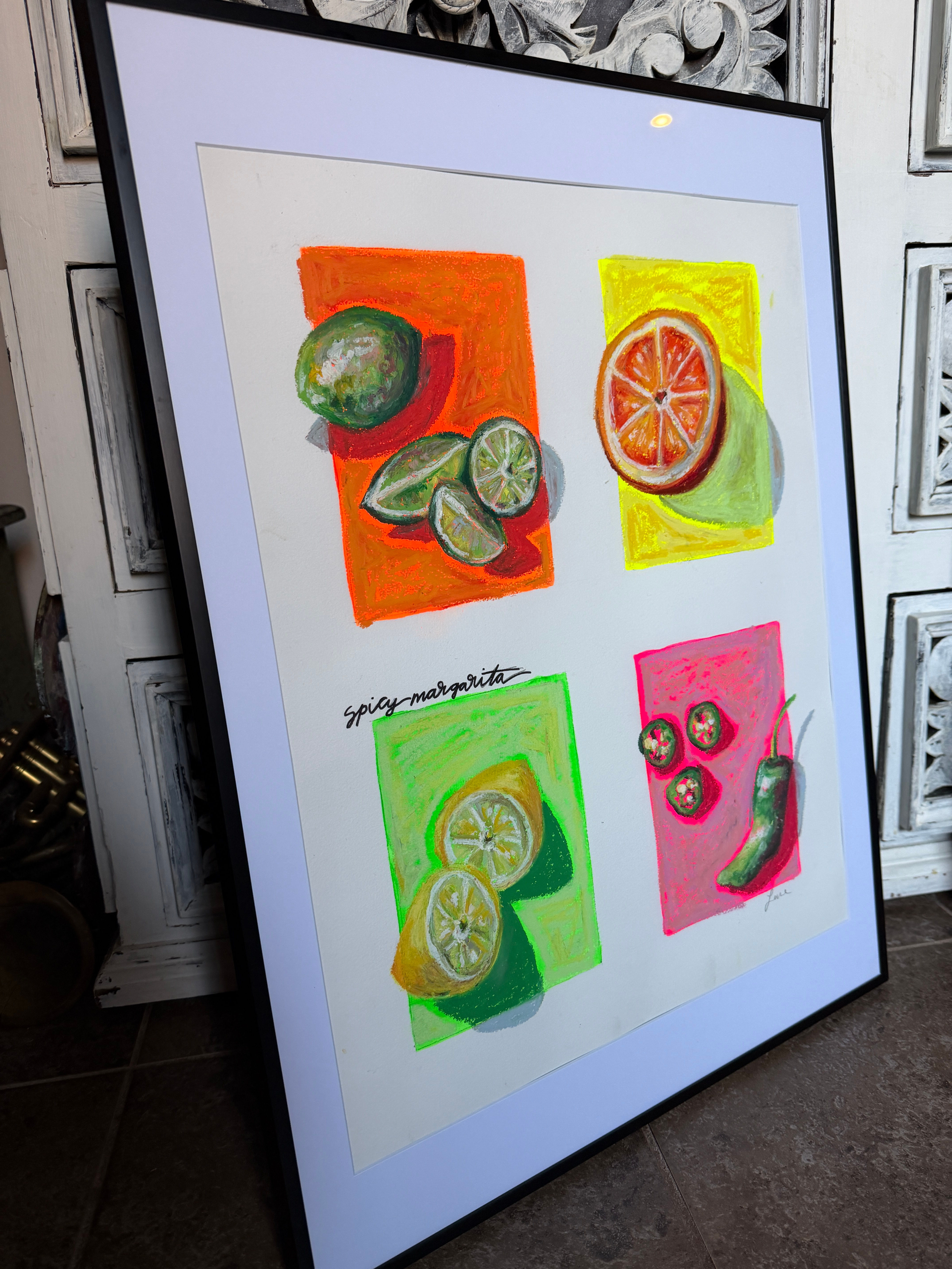 Spicy Margarita: Framed Original Oil Pastel