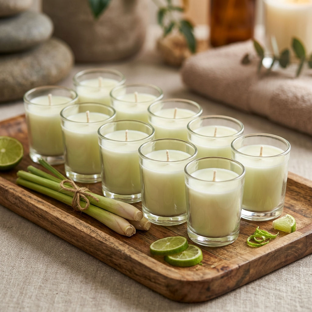 GSS Lemongrass Scented Glass Votive Candles – Set of 10