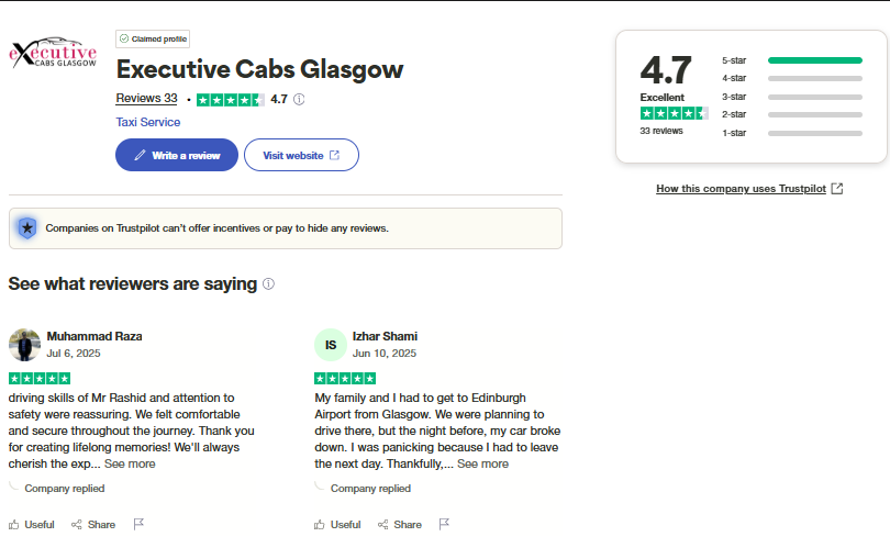 Book Executive Cabs Glasgow Through Trustpilot