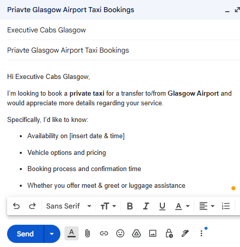 Booking Executive Cabs Glasgow via Email Address