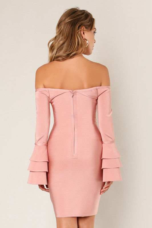 Thumbnail: Tiered Ruffled Long Sleeve Bandage Dress