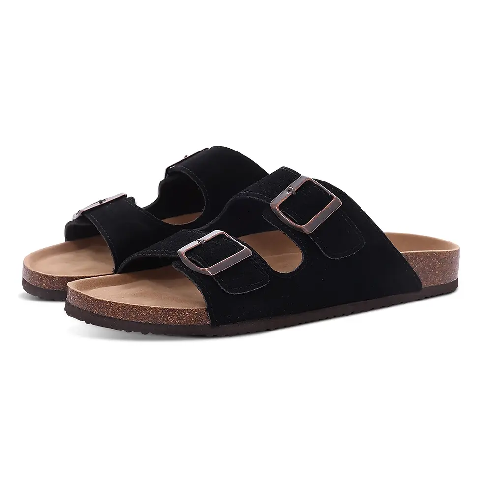Thumbnail: Comwarm Fashion Women's Suede Mules Slippers Men Clogs Cork Insole Sandals With