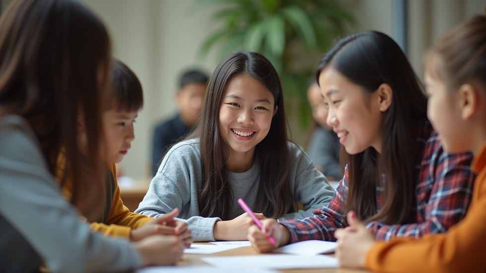 Eye-level view of students engaging in a cultural exchange program