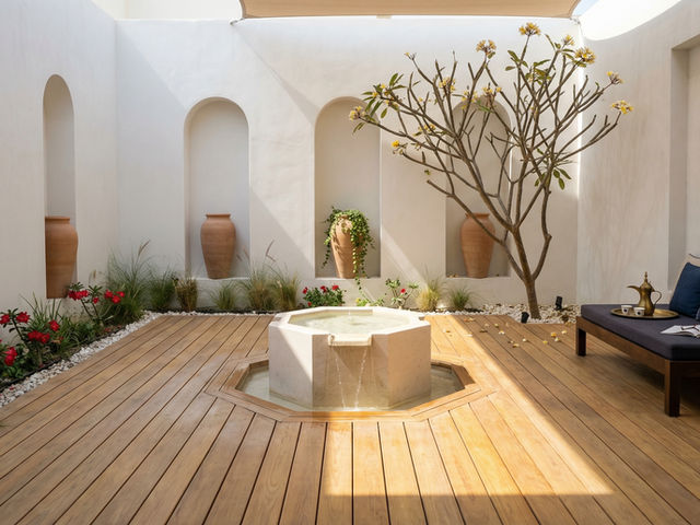 Hardwood decking in a private courtyard