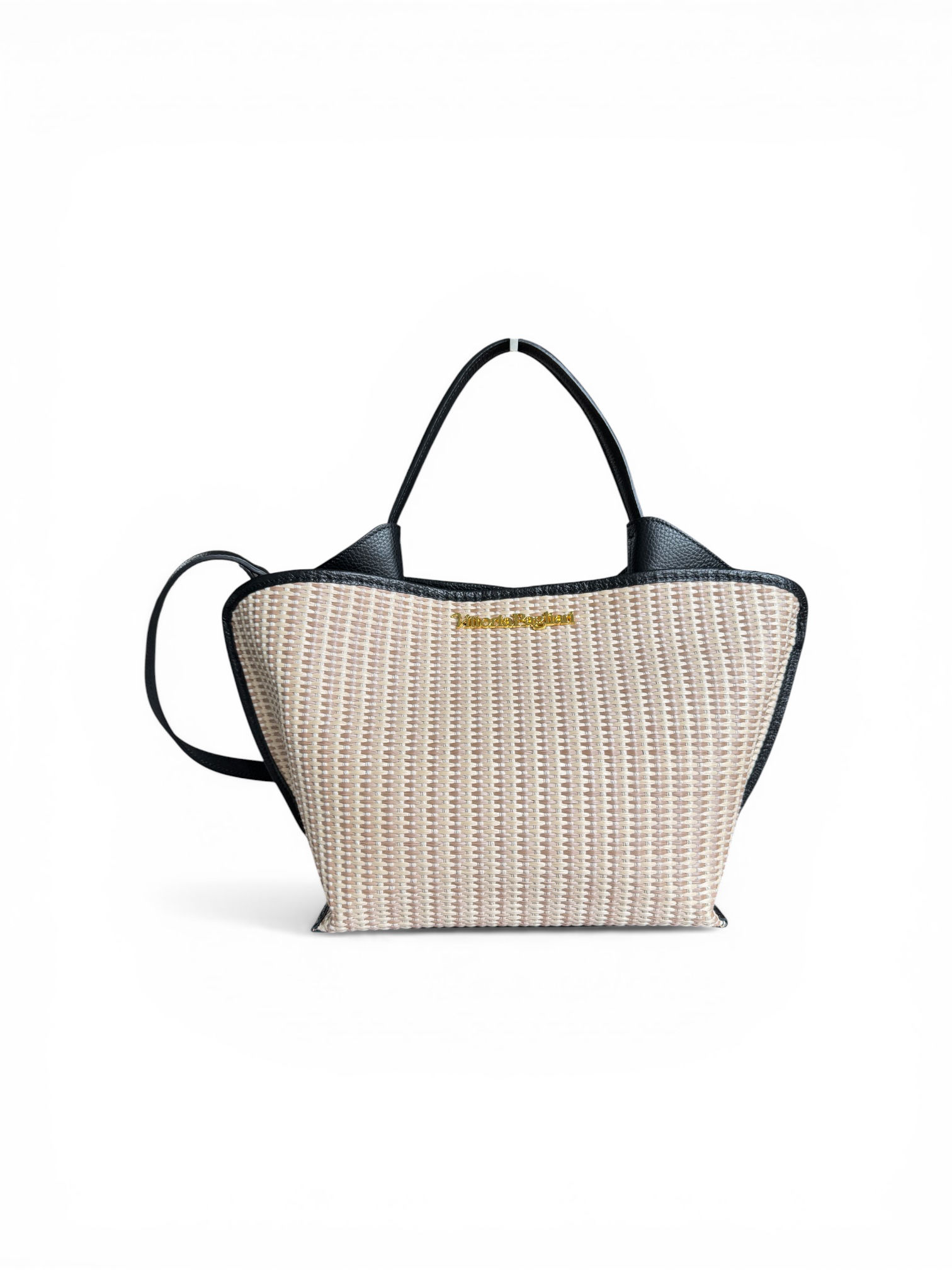 Borsa a mano in pelle e rafia