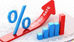 percentage symbol with interest rate arrow pointing upwards