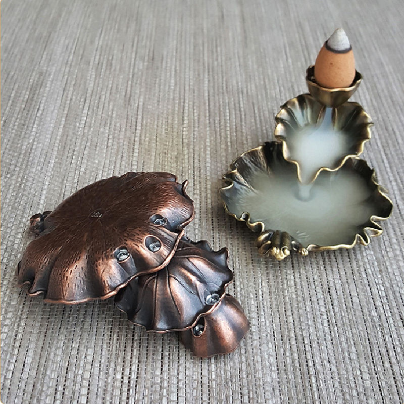 Thumbnail: Lotus Leaf Backflow Incense Burner – Decorative Alloy Incense Holder