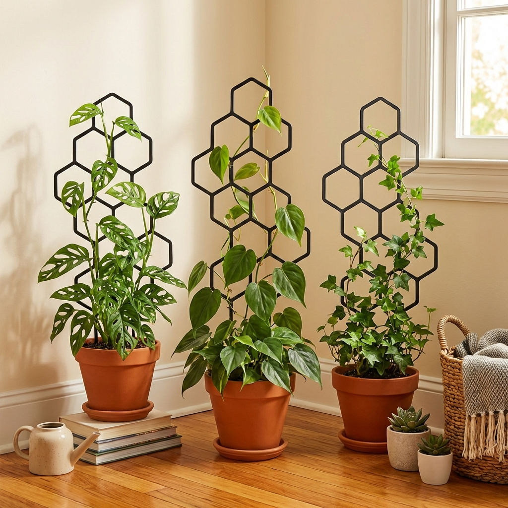 Treliça para Plantas em Vaso – Suporte Decorativo Colmeia