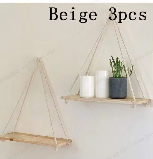 Thumbnail: Wooden Hanging Wall Shelf with Hemp Rope – Rustic Floating Shelf