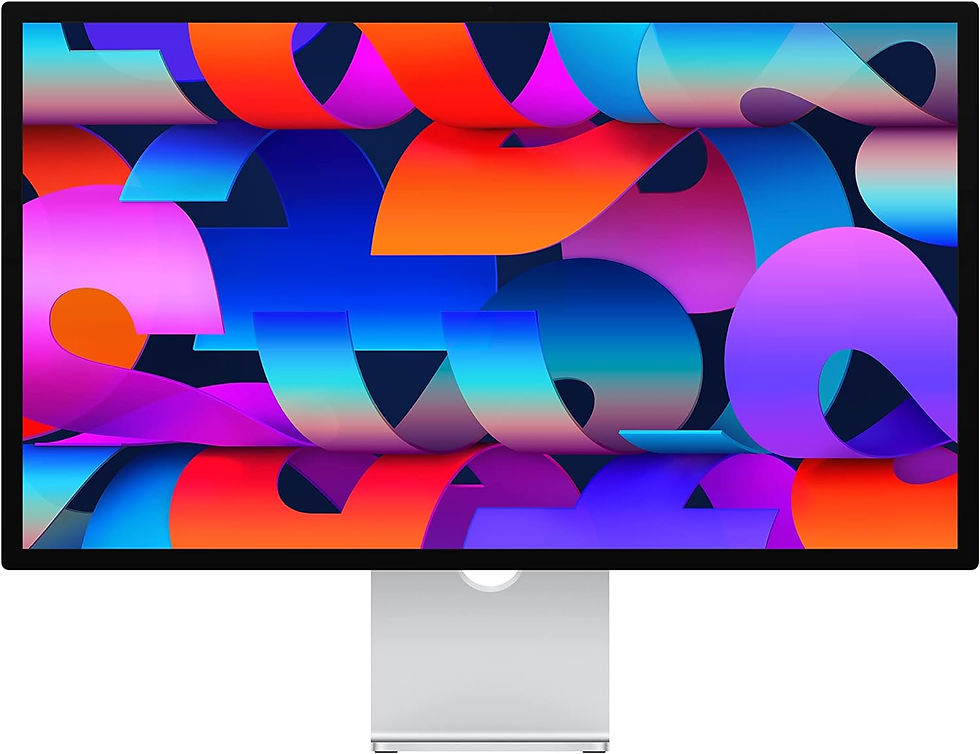 A vibrant 5K Retina display on a sleek, aluminum monitor, ideal for multitasking and creative projects in high-end office setups.