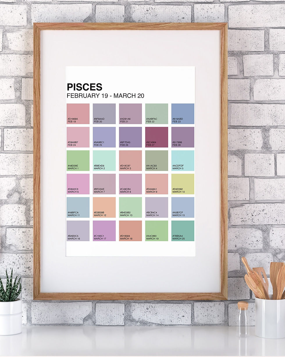 Pisces Pantone color palette poster styled in a room