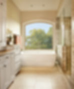 Tuscany Series arch top large picture window with tan interior