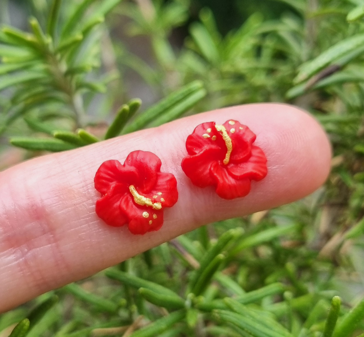 Clous d'oreilles Ibiscus rouge, Bijou Eté