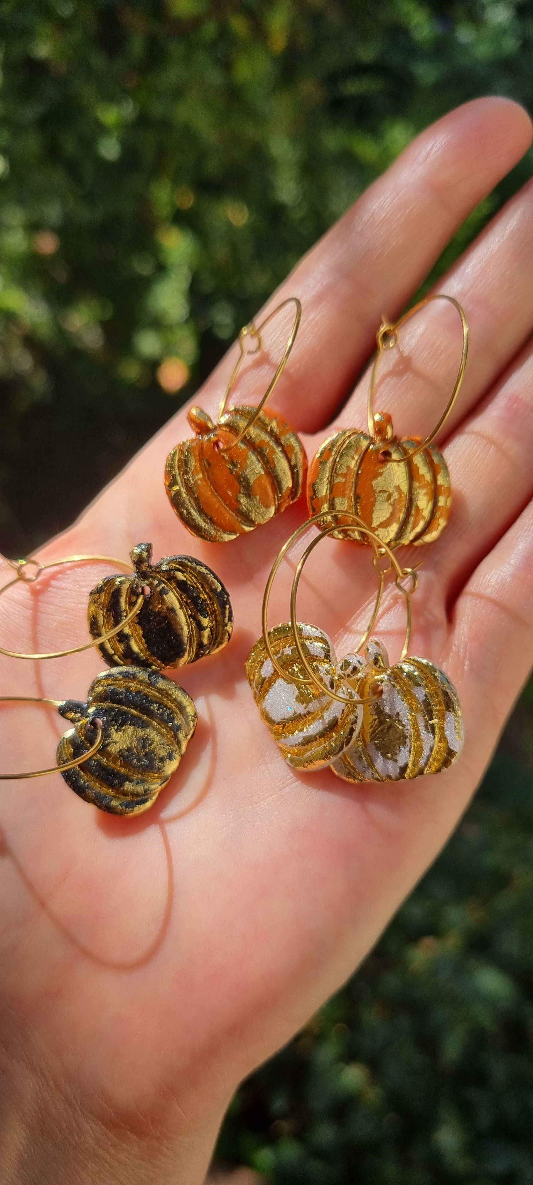 Créoles Citrouilles Feuilles Or, Cadeau Automne