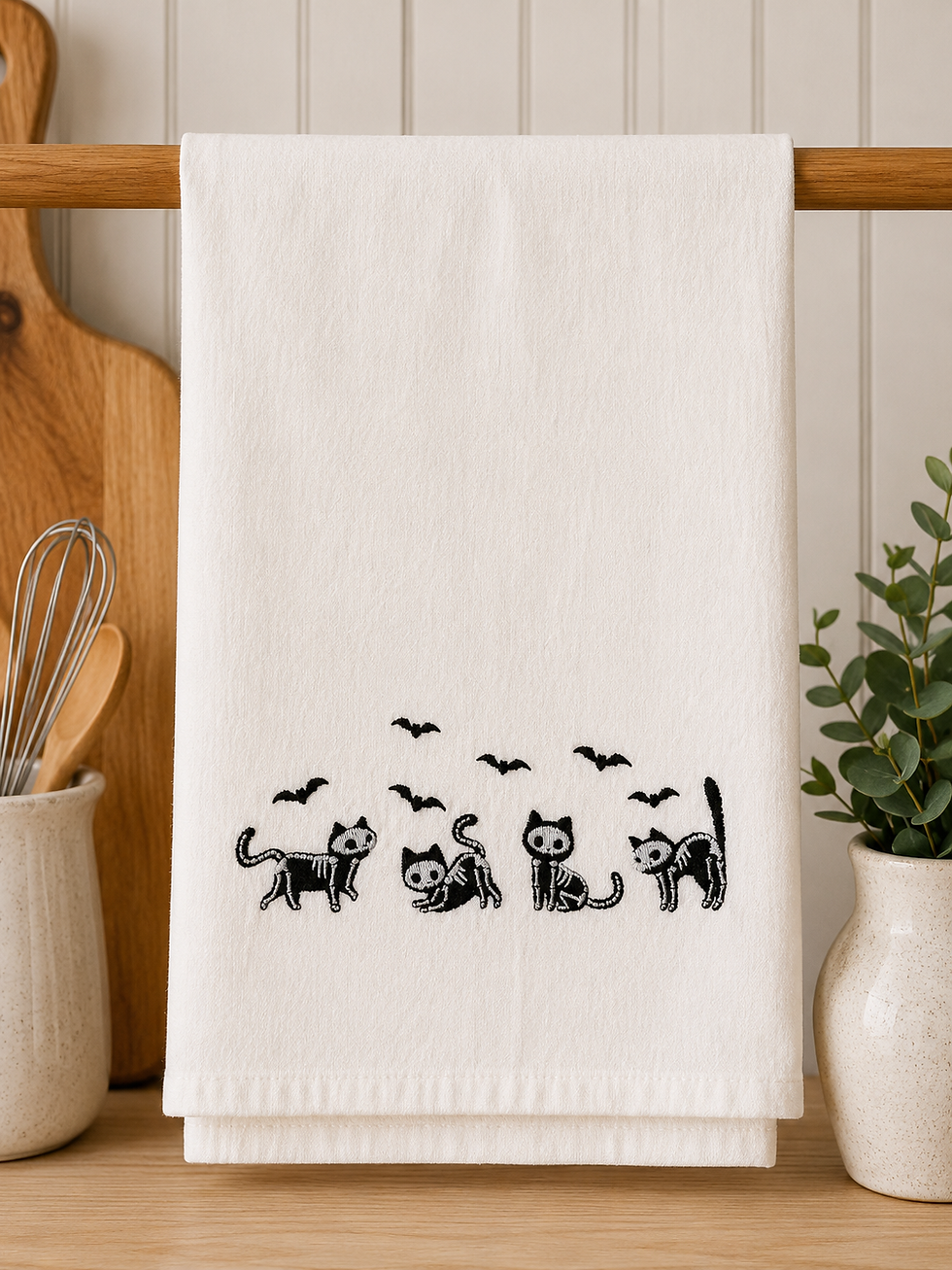 Skeleton Cats Halloween Decor Kitchen Towel