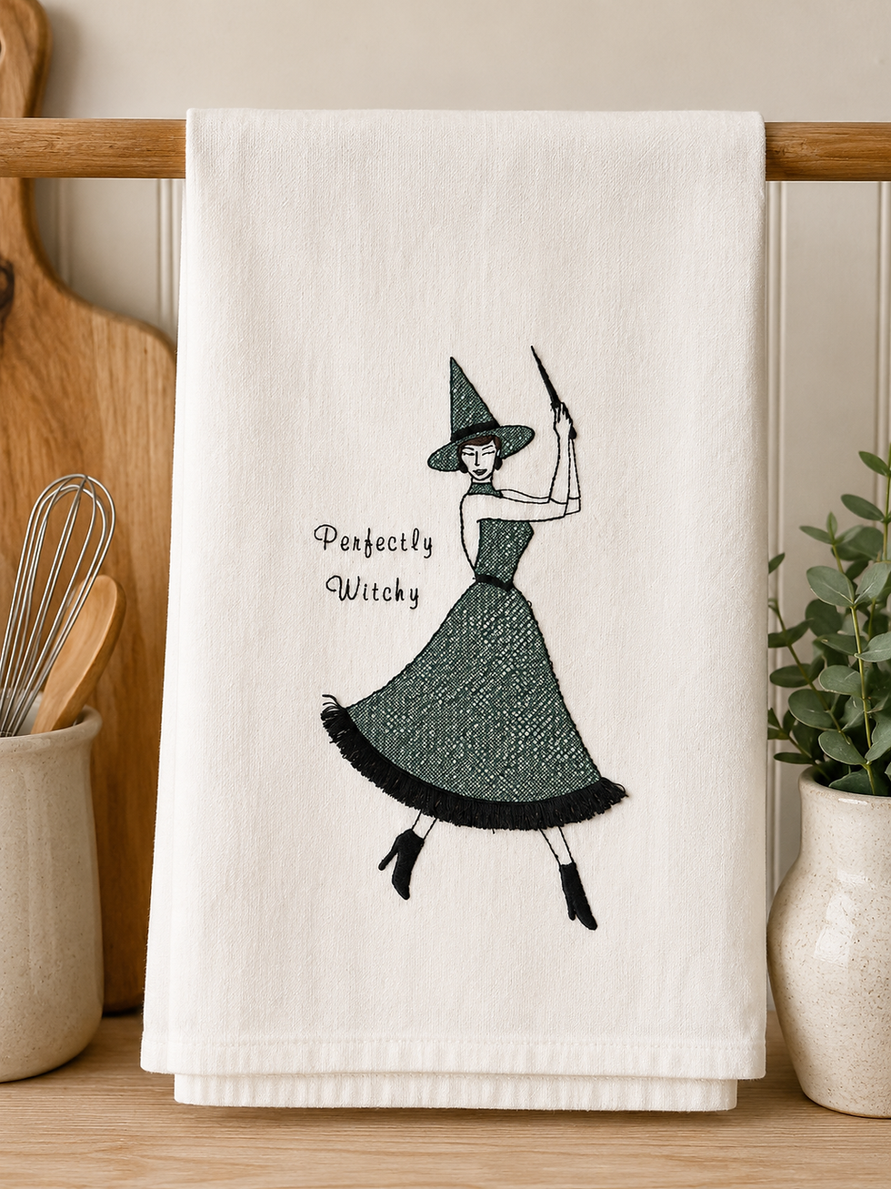 Perfectly Witchy Halloween Kitchen Towel Vintage inspired and 100% cotton