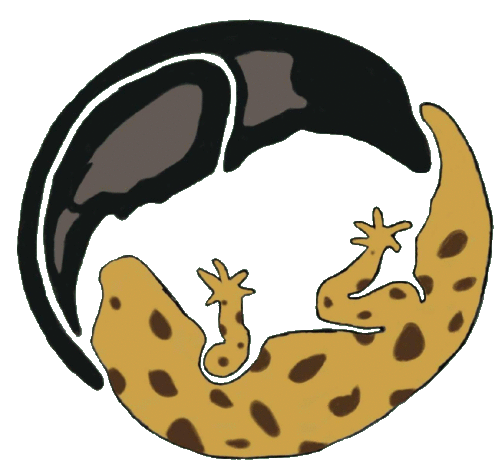 A raven and a leopard are intertwined in a circular design, with the raven depicted in black and the leopard in a light brown with spots.