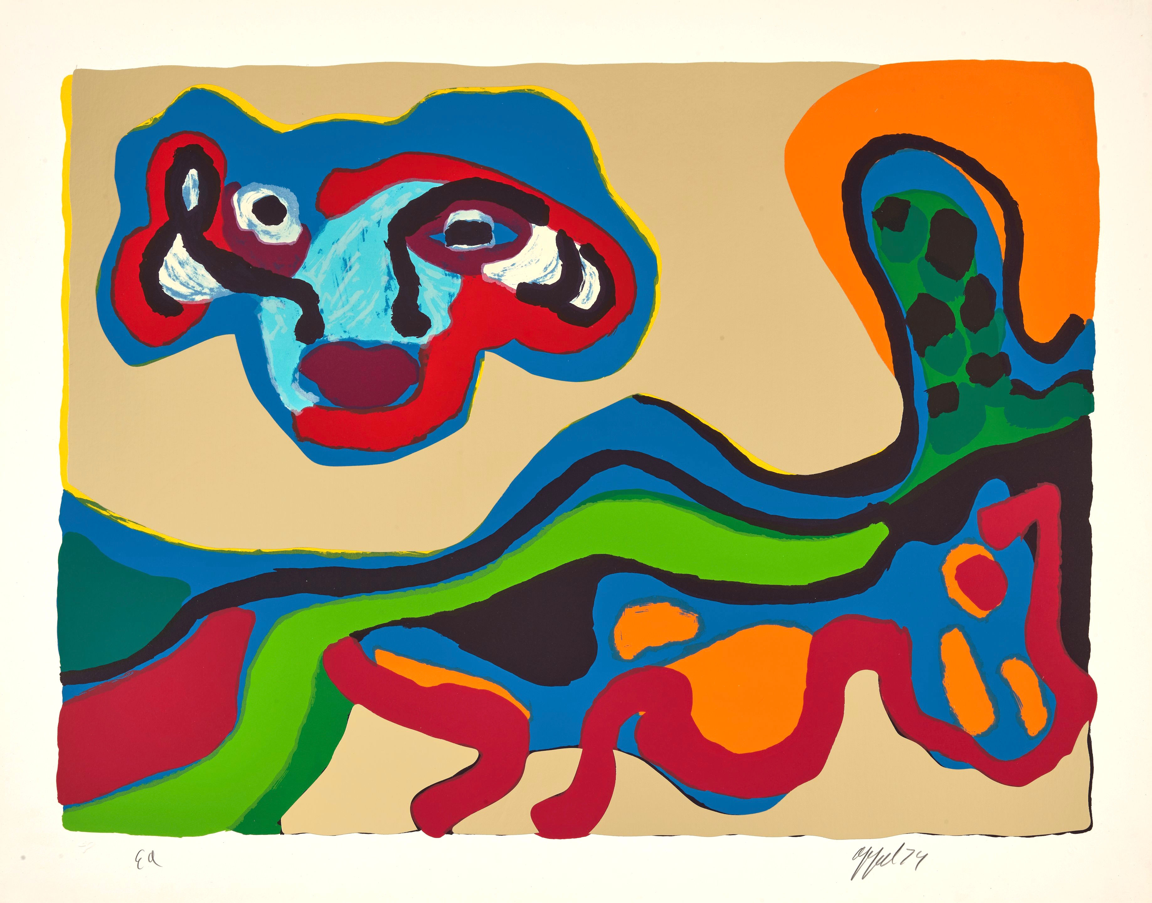 Karel Appel - Flying hat meets sleeping dog (from Happy meeting), 1974