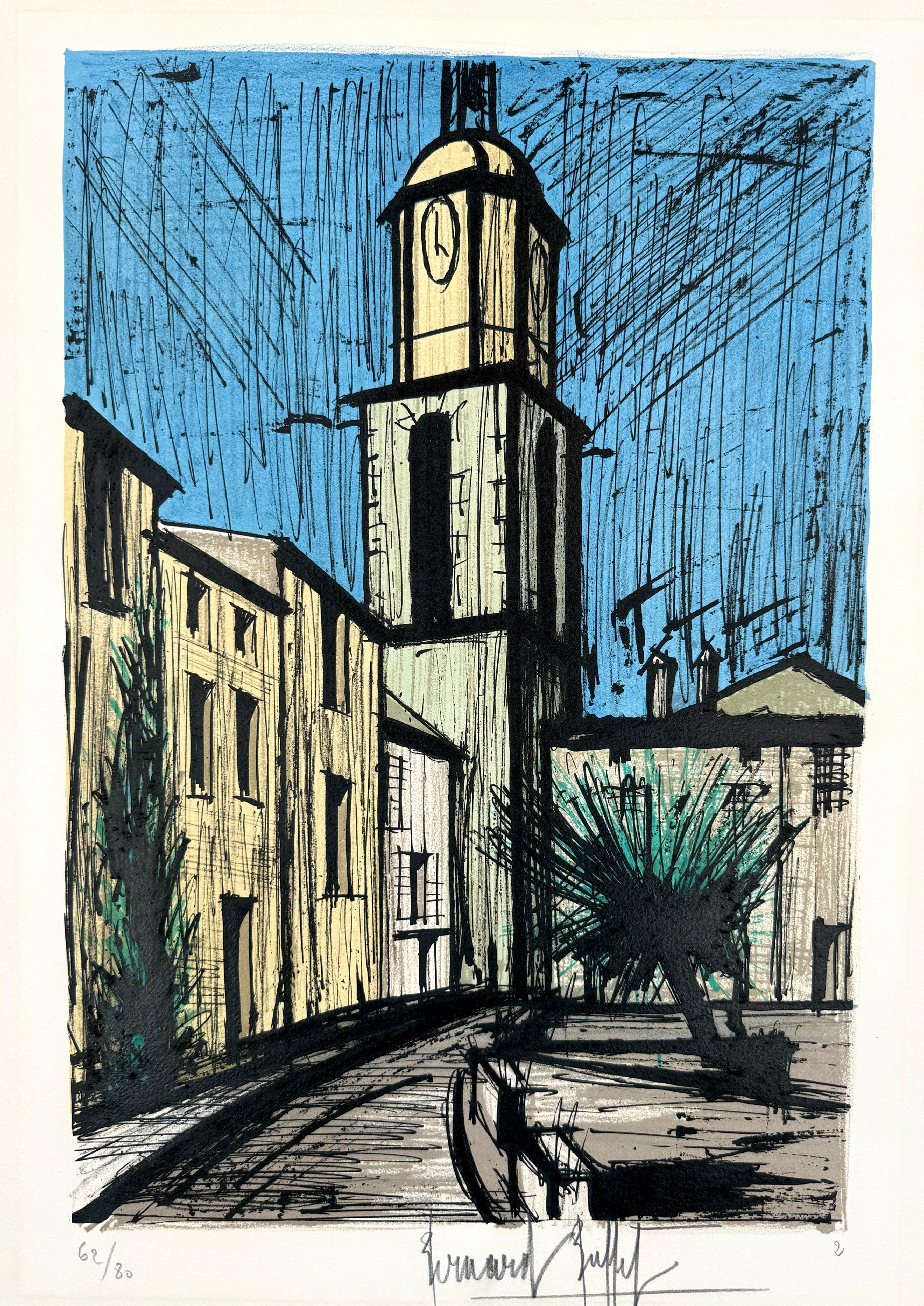 Bernard Buffet - Le clocher et la place de l’ormeau, 1979