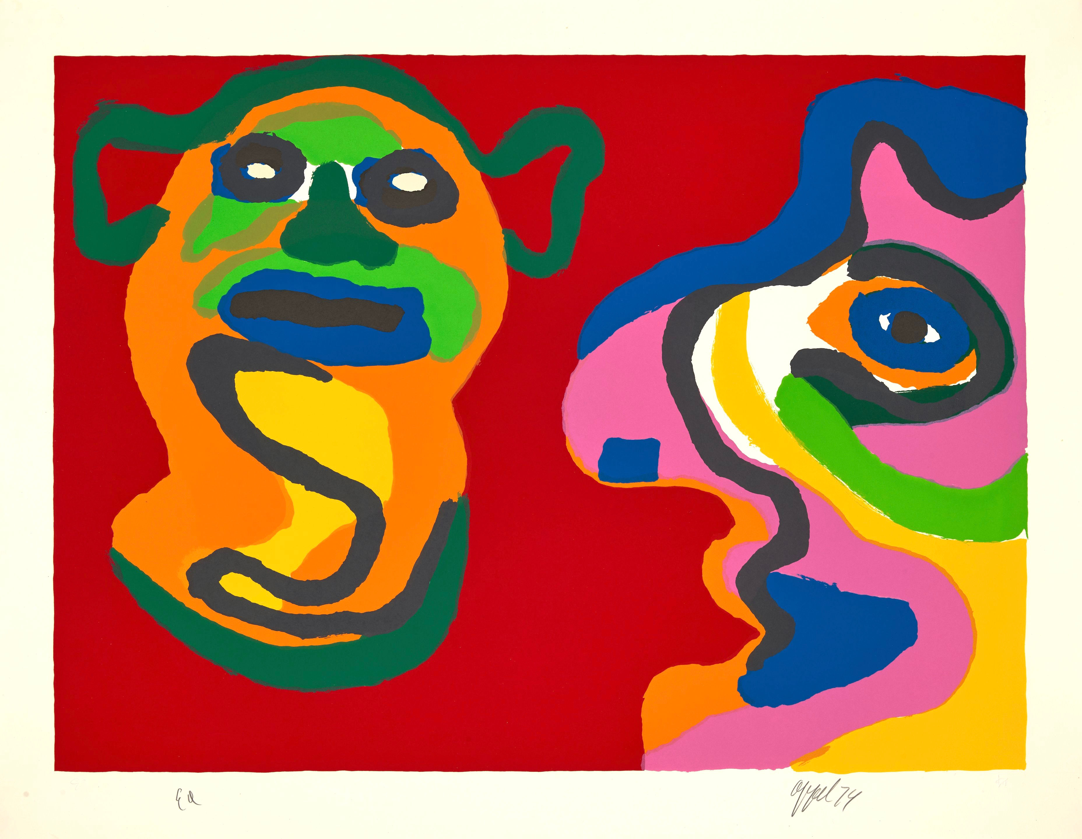 Karel Appel - Waiting for the second kiss (from Happy meeting), 1974