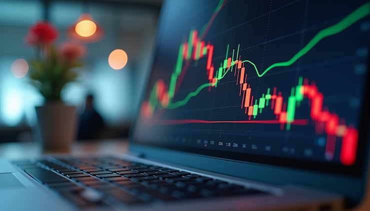 Visão lateral do painel gráfico do MetaTrader 5 com indicadores e ordens automáticas