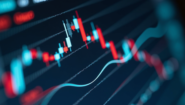 Visão frontal de gráfico financeiro com indicador VWAP destacado