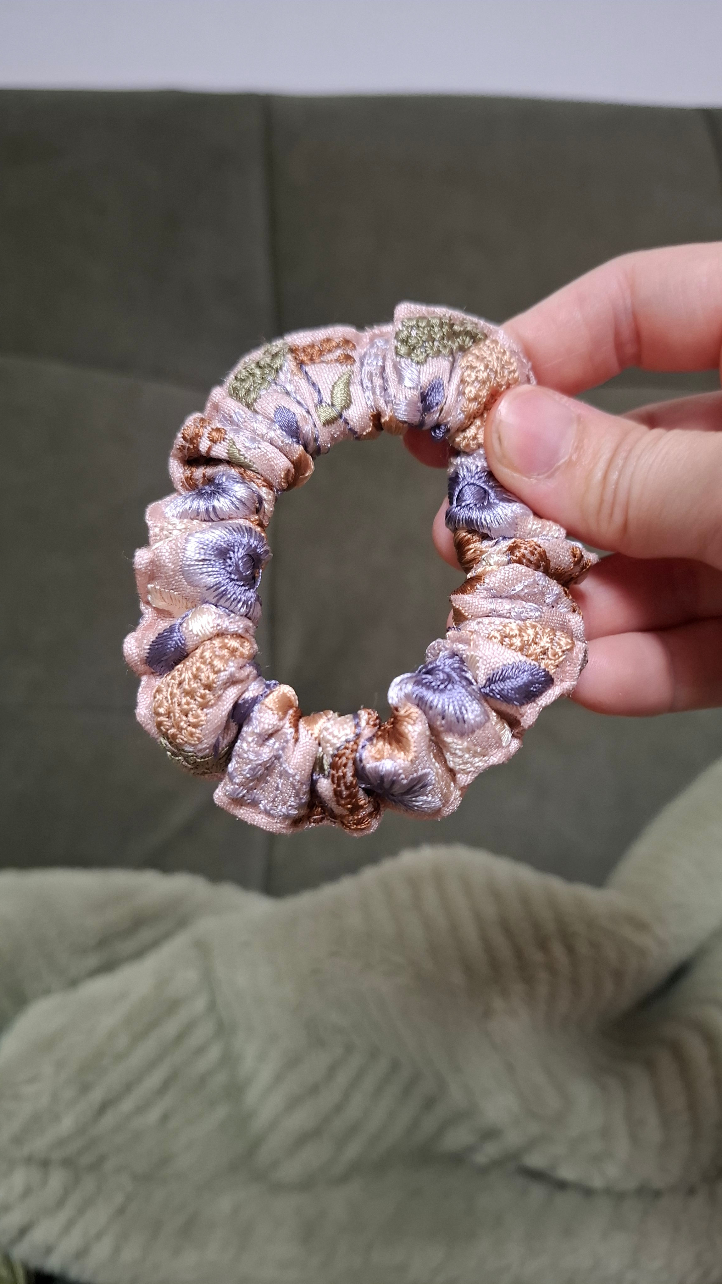 Scrunchie - Sariband "Rosé/Khaki schmal"