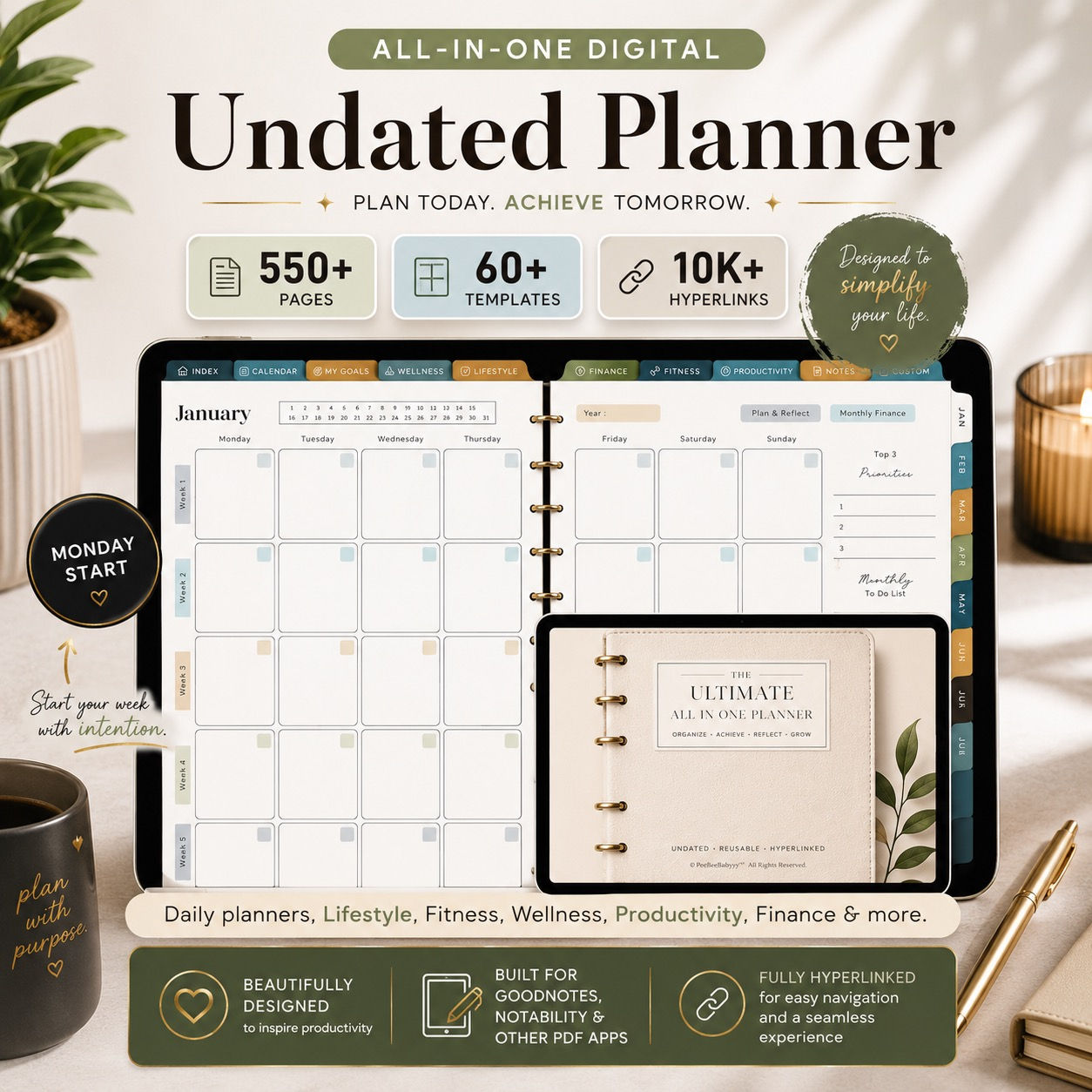 The Ultimate All-In-One Undated Digital Planner - Digital