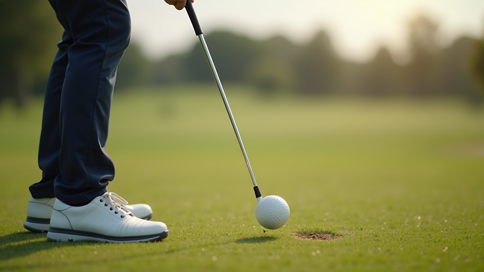 Close-up view of a golf instructor demonstrating a swing technique