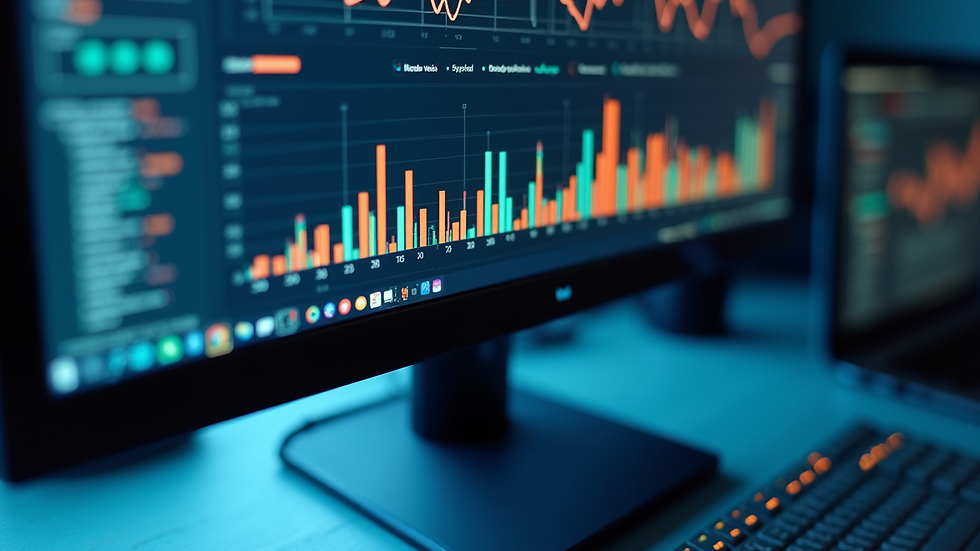 Close-up view of a computer screen displaying big data analytics dashboard
