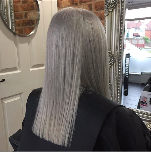silver hair perfectly even created in our professional hair salon in solihull