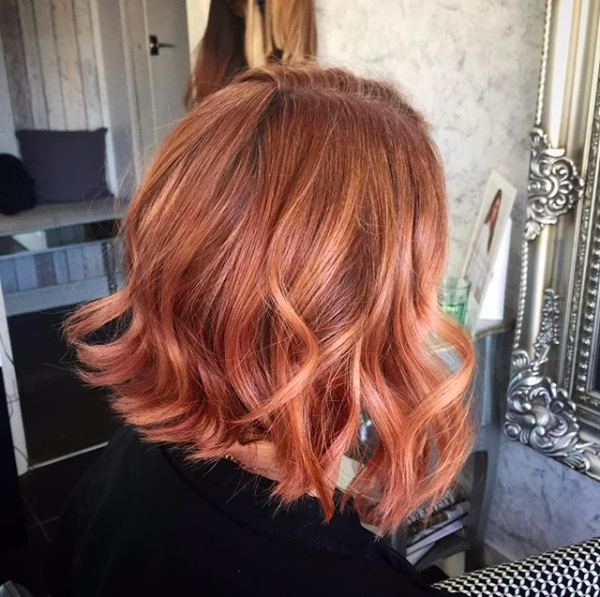 peach rose gold hair colour created using loreal professional colours and wealth of hair expert know