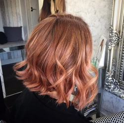 peach rose gold hair colour created using loreal professional colours and wealth of hair expert know