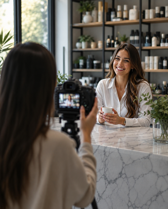 Sweet fig marketing client getting picture taken for content.