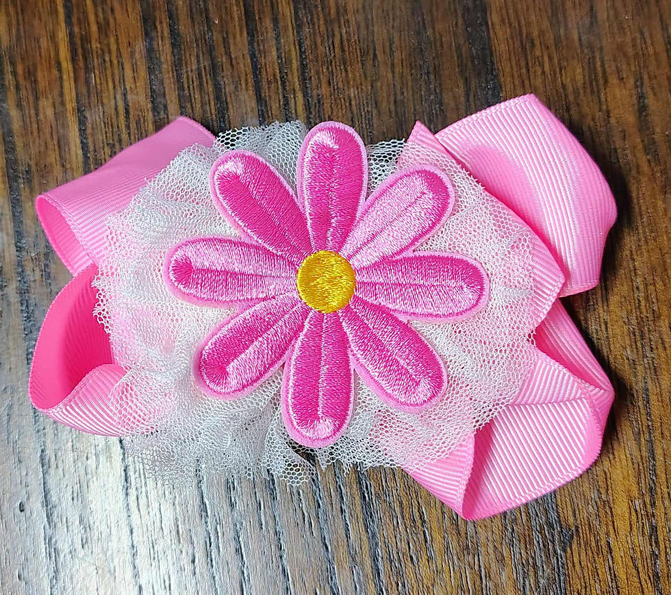 Pink Bow with Dark Pink Daisy and Tulle