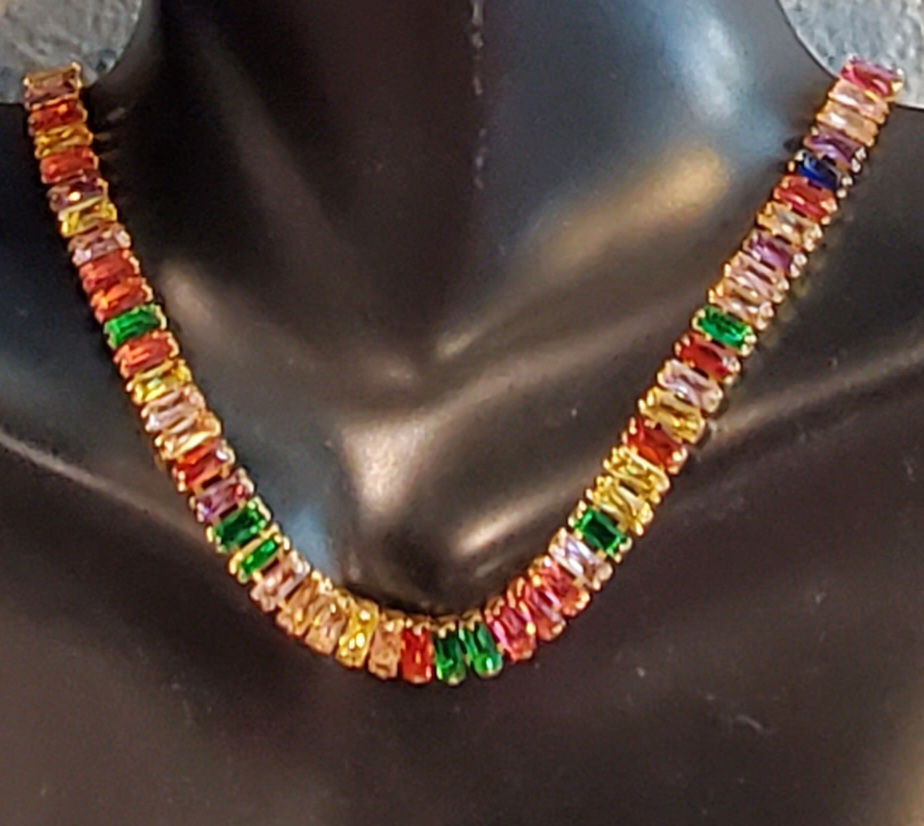 18k Gold Plated Copper Rainbow CZ Necklace