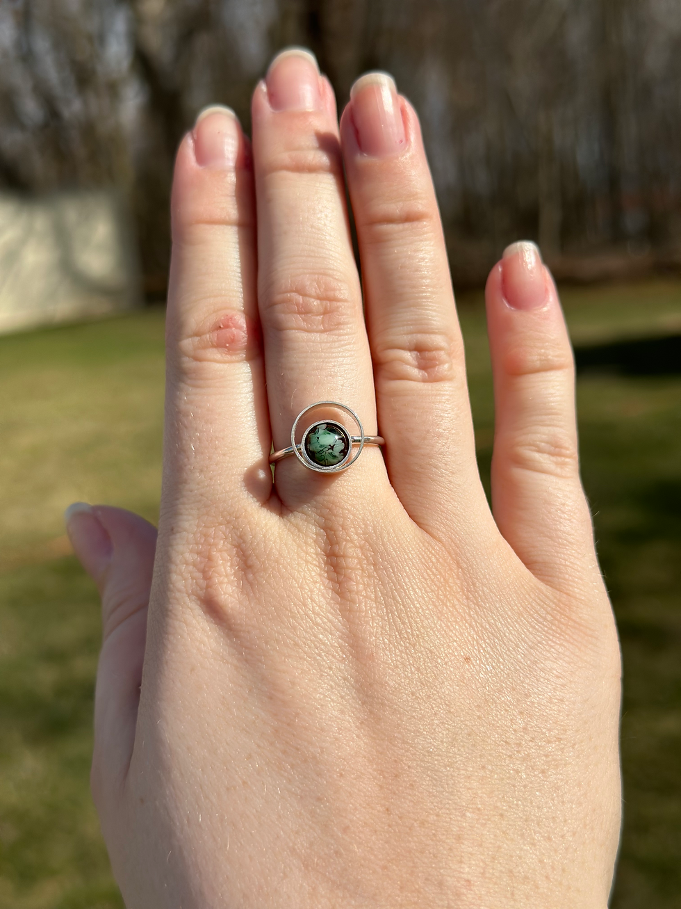 Thumbnail: Green Glass Bezel Ring - Size 8