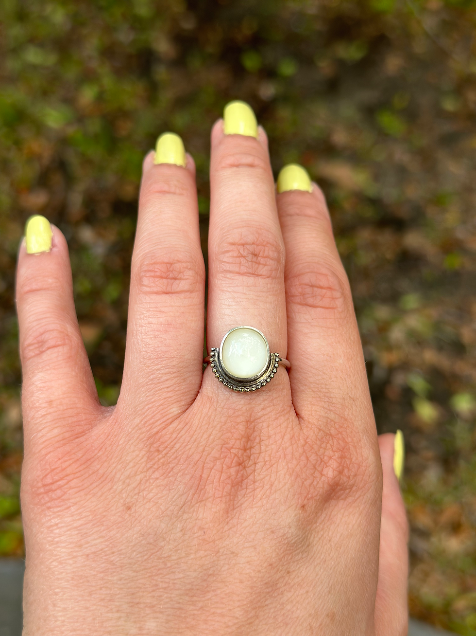 Thumbnail: White Glass with Half Wire Wrap - Size 6.75
