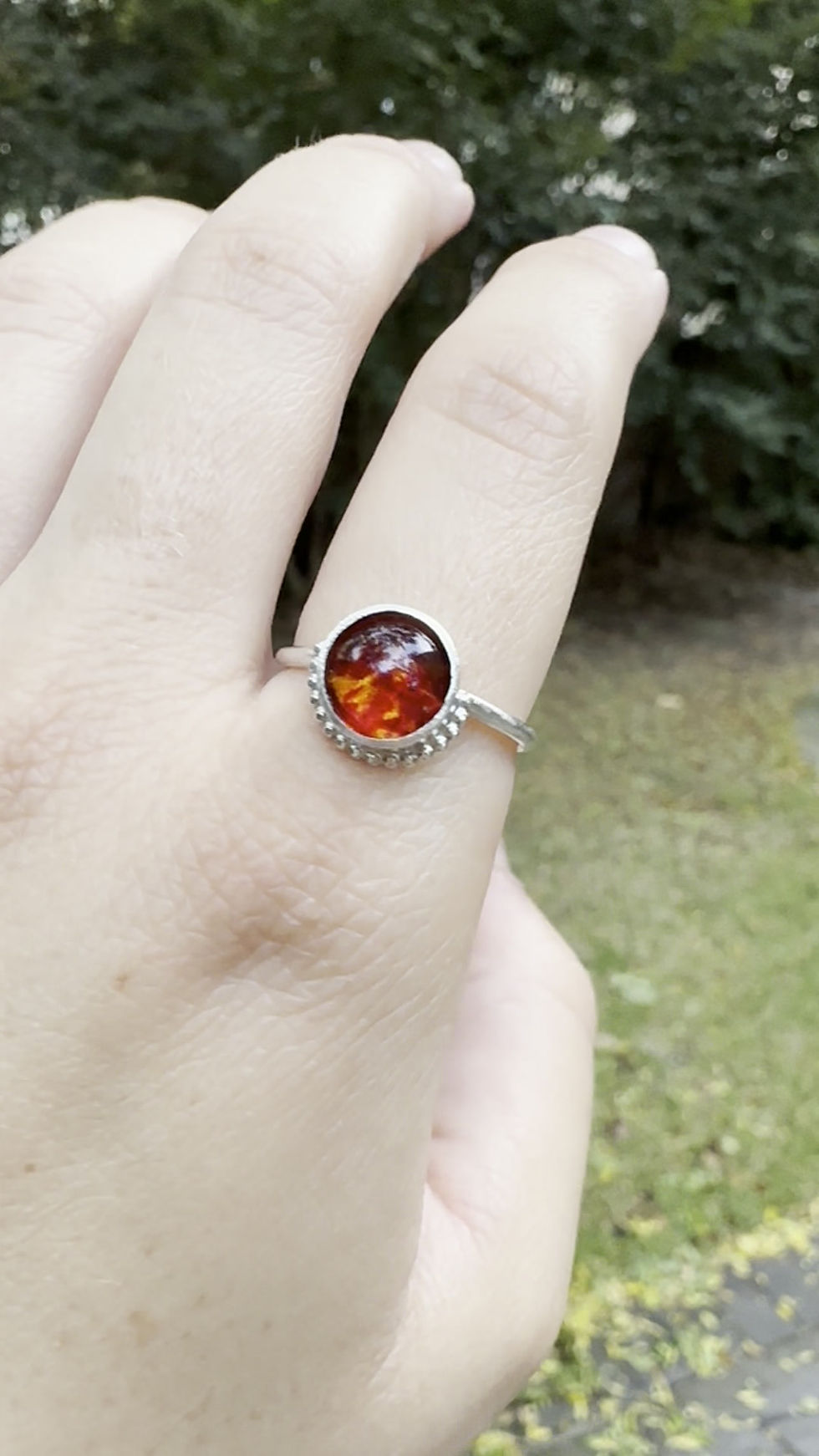 Thumbnail: Amber & Garnet Glass Ring with Wire Decor - Size9