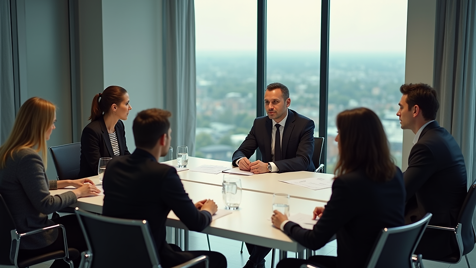 High angle view of a business meeting discussing energy contracts