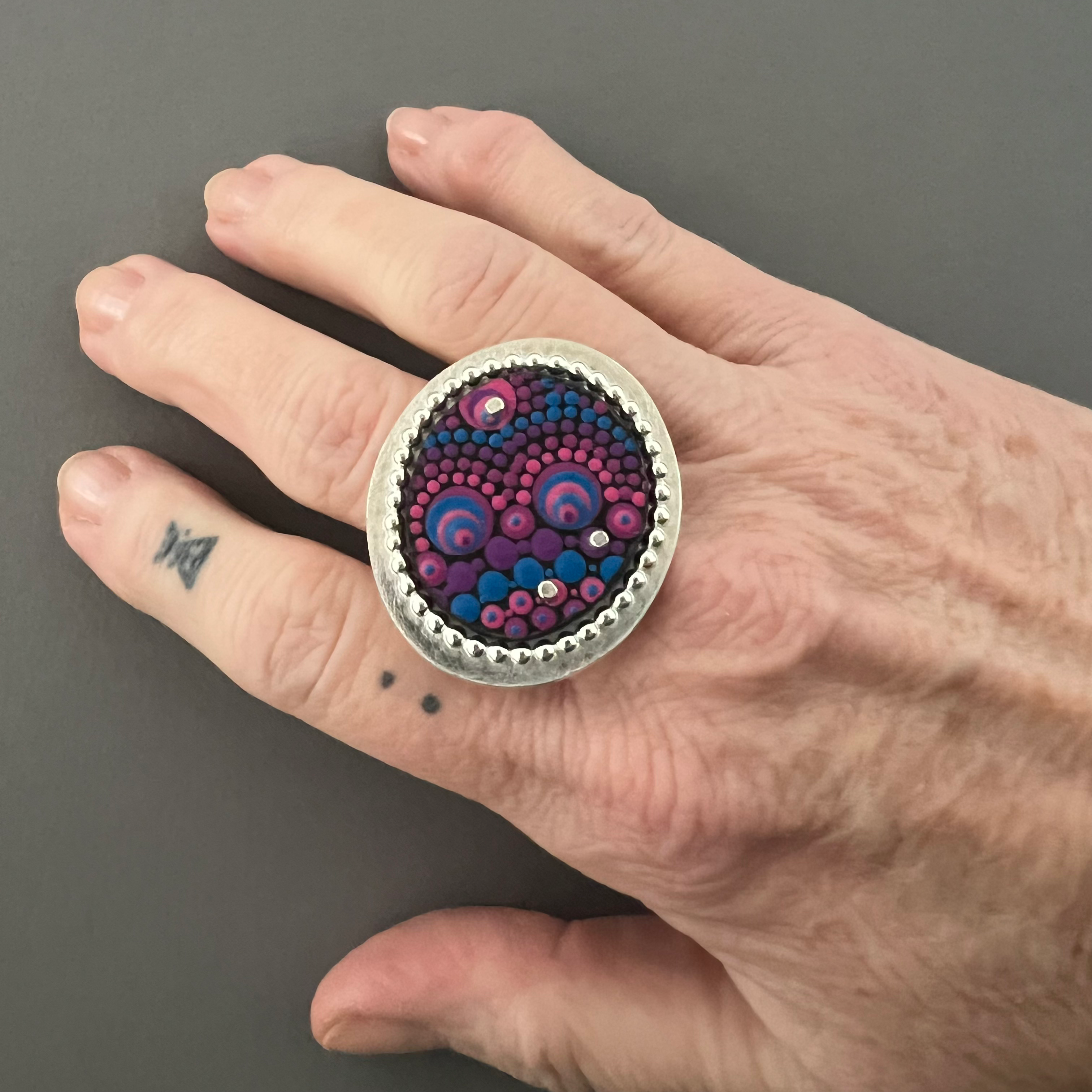 Large Dot Painted Wood Ring A Day 2025 25/365 Purplepalooza