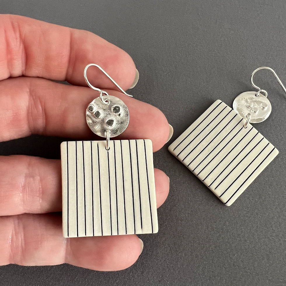 Striped Porcelain with Granulated Disk Earrings