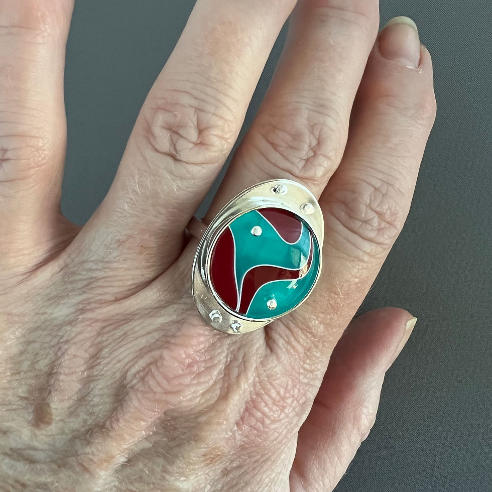 Thumbnail: Acrylic Teal Red Cabochon Ring A Day 2025 208/365 Wave