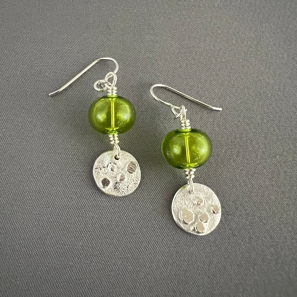 Thumbnail: Distressed Granulated Earrings with Green Glass