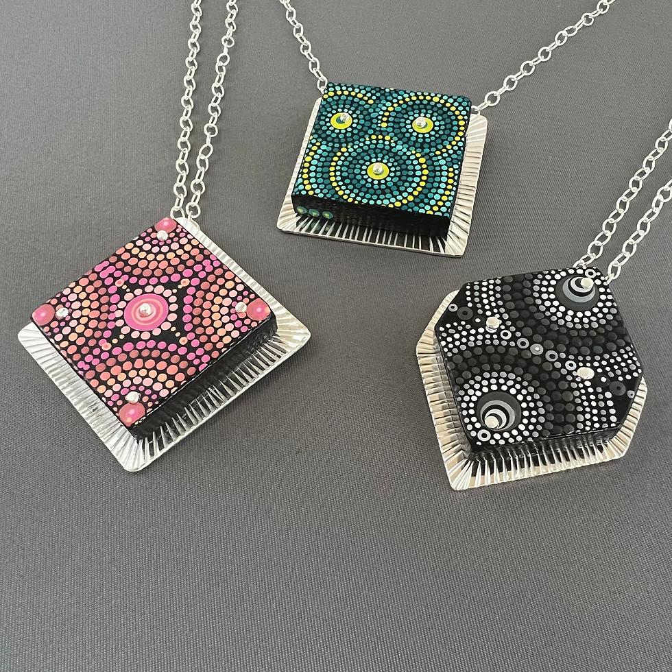 Thumbnail: Sterling Silver w/Wood Dots Necklace Pinks Coral