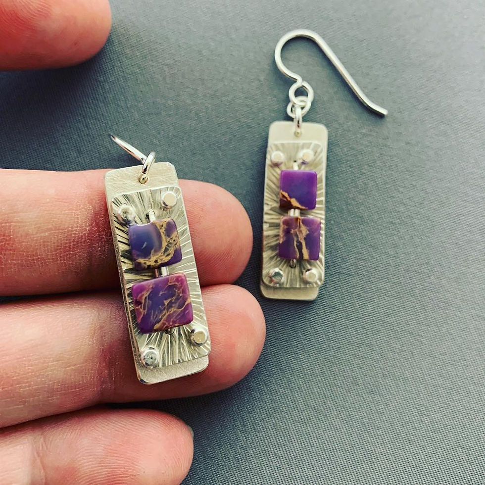 Caged Series and Riveted Purple Agate Earrings