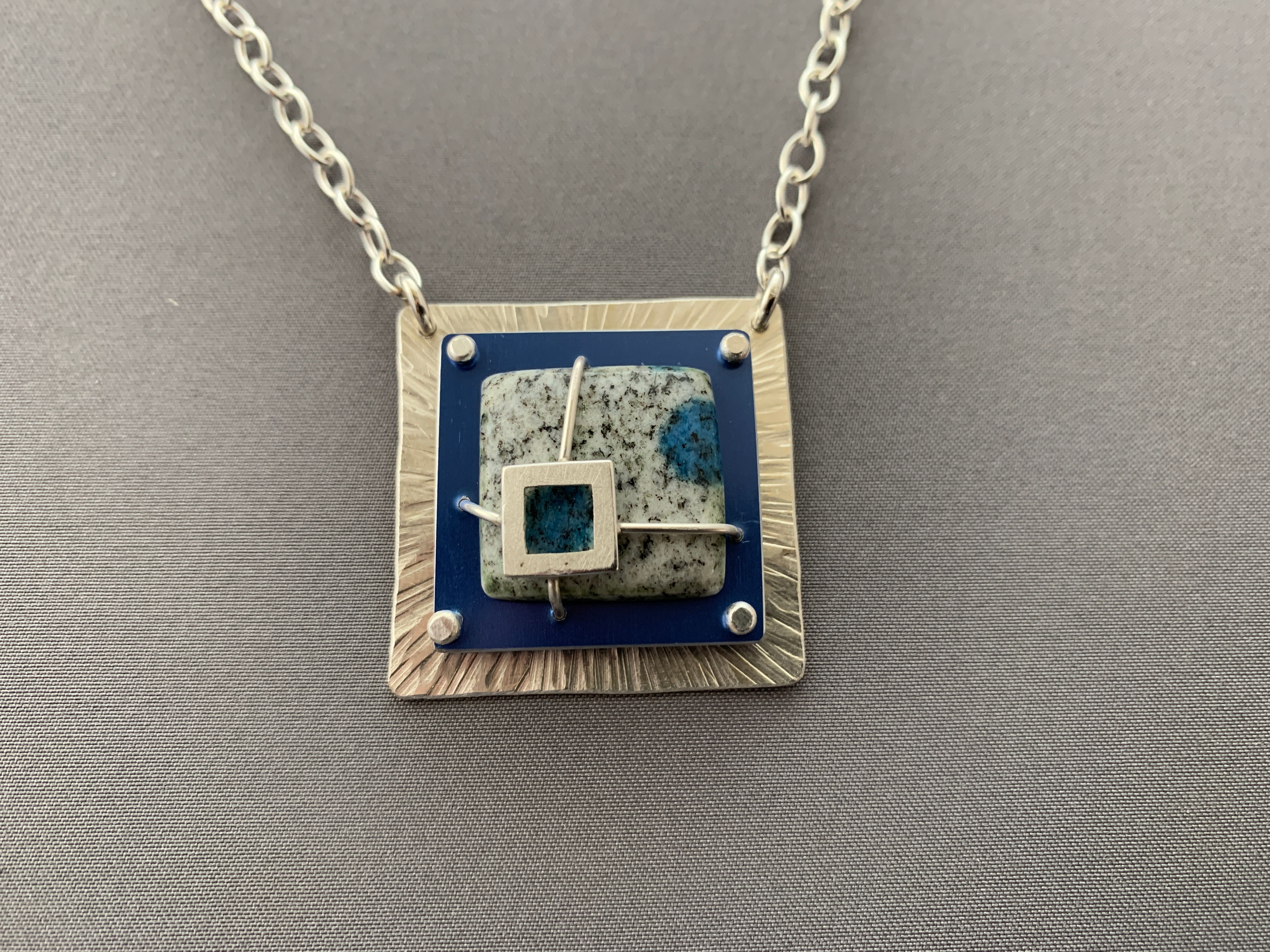 K2 Jasper with Silver and Anodized Aluminum Necklace Pendant