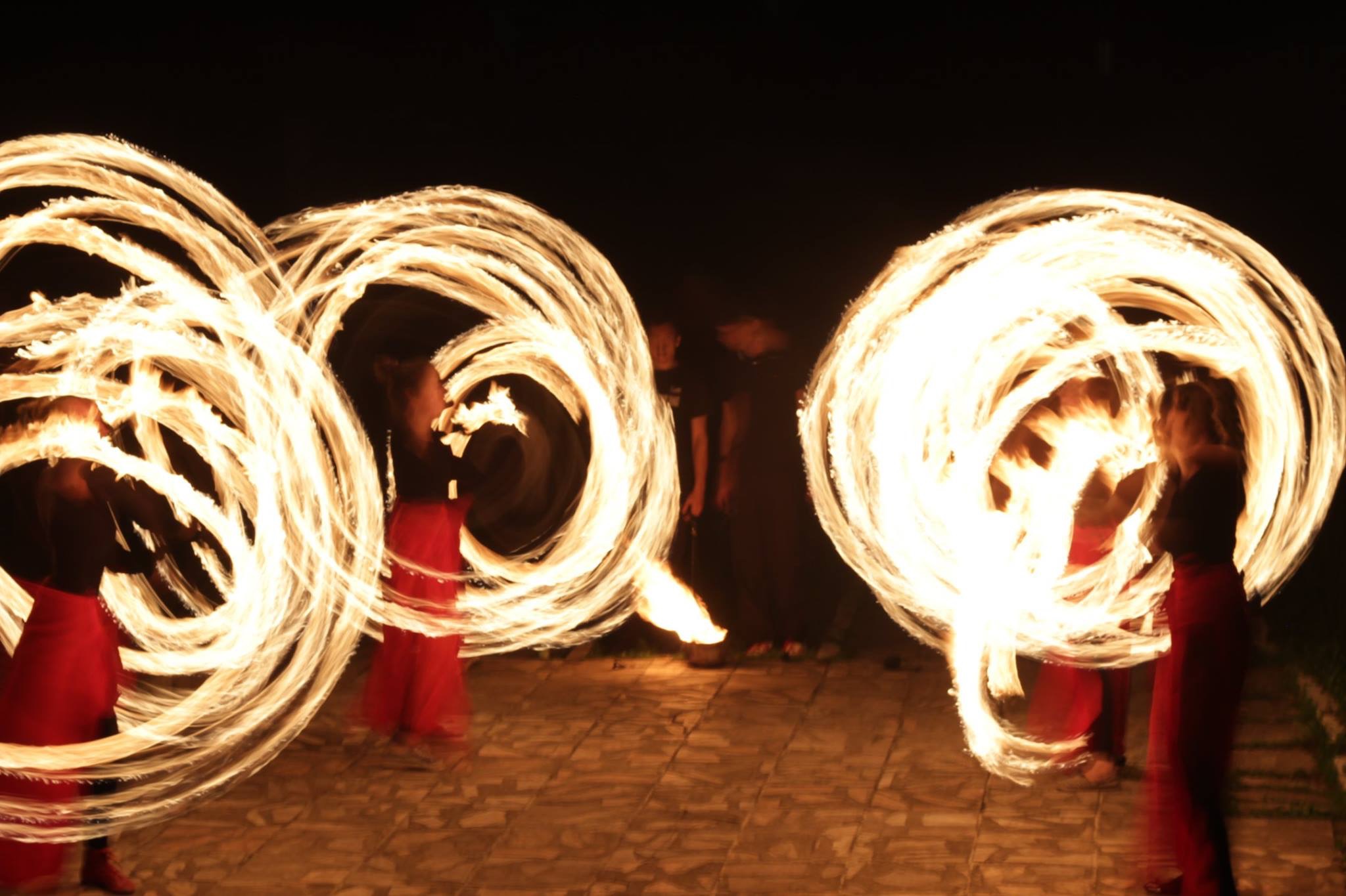 Fire show performance by youth theatre.
